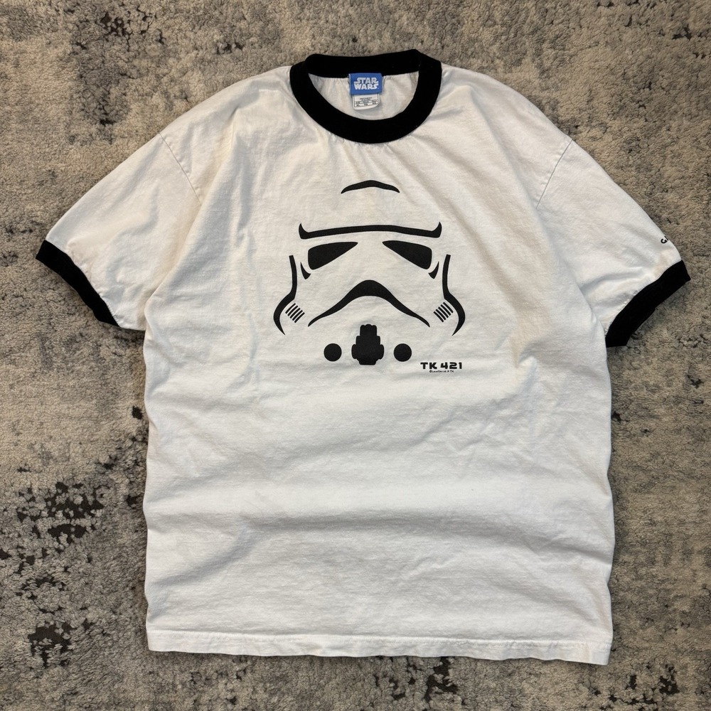 Vintage Star Wars Storm Trooper TK 421 T-Shirt Size Large Ringer Y2K